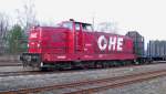 OHE 120071 wartet mit ein paar leeren Holzwagen und einen ...
