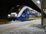ostseelandverkehr-gmbh-ola Am Bahnsteig von J�terbog VT 565 der MR (OLA) zur R�ckfahrt nach Beelitz Stadt.