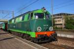 Die PKP Grodiesellok SU 45-168 ist am 3.5.2012 mit einem Schnellzug aus Sestokai  in Bialystok angekommen.