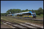 Triebwagen SA 134-012 mit weiterem SA 134 hatte am 22.05.2016 Sonntagsruhe im Bahnhof Nysa.