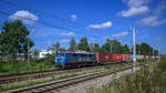 EU07-034 der PKP Cargo mit einem  Containerzug bei Tychy am 11.09.2020.