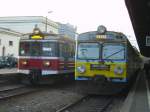 Eine EN57 steht neben einer ED72 im Bahnhof Poznan.
