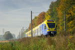 EN75-004 der Koleje Śląskie( Schlesische Bahnen) bei Tychy(Tichau) am 18.10.2017. 