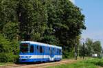 Tw.460 (ex. Nürnberg Tw. 372) als Linie 21 in der ul. Igolomska kurz hinter der Haltestelle Giedroycia. (18.08.2021)