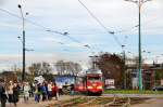 Ex Wiener E1 Wagen als Linie 26b (aufgrund von Bauarbeiten)kommt vom wenden an die Haltestelle  Dańdwka Skrzyżowanie  um dan weiter nach  Milowice Pętla  zu fahren (28.10.2013)
