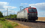 193 514 führte am 27.06.18 einen Containerzug durch Niederndodeleben Richtung Magdeburg. Der Zug war nur im hinteren Teil beladen.
