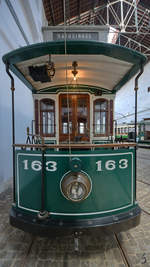 Straßenbahnwagen No.163 war Ende Januar 2017 im Museu do Carro Eléctrico Porto, dem Straßenbahnmuseum im historischen Kraftwerk von Massarelos ausgestellt.