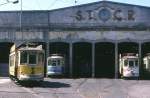 Porto Tw 220, 197 und 214 am ehemaligen Depot Boavista, 15.09.1990.