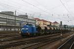 PRESS Eisenbahn-Bau- und Betriebsgesellschaft Pressnitztalbahn mbH 204 011 der PRESS mit einem Schotterzug am 03.11.2009 in Regensburg.