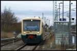 PRESS Eisenbahn-Bau- und Betriebsgesellschaft Pressnitztalbahn mbH Press 650 032 am 30.12.09 aus Lauterbach-Mole bei der Einfahrt in Bergen auf R�gen.