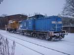 PRESS Eisenbahn-Bau- und Betriebsgesellschaft Pressnitztalbahn mbH PRESS 204 010 am 12.Januar 2010 mit der DB Netz-Schneeschleuder 40 80 947 5 155-4 Standort:Chemnitz nach 'Daisy' stand in Bergen/R�gen.