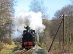 Presnitztalbahn Als Lz-Leistung ist die I K Nr.54 am 07.11.2009 zwischen der Fahrzeughalle der IG Pre�nitztalbahn und dem Lbf J�hstadt unterwegs.