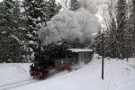 Presnitztalbahn 99 4511 ist am 13.02.2010 zwischen Steinbach und Schmalzgrube unterwegs.
