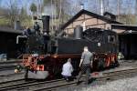 Presnitztalbahn Die letzten Arbeiten vor der ersten Probefahrt von 99 568 am 17.04.2010 in J�hstadt.