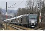 MRCE 185.545 mit einem Getreidezug in Wien/Hietzing; 6.3.2010.  ...