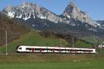 RABe 523 019-8 n�hert sich am 24.3.10 Steinen.  ...
