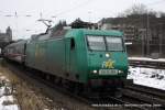 Rail4Chem Eisenbahnverkehrsgesellschaft mbH 145 CL-005 (Rail4Chem) f�hrt am 6. Februar 2010 um 12:41 Uhr mit einem Fu�ballsonderzug durch Wuppertal Steinbeck