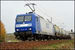RBH Logistics GmbH RBH 145-CL 206 mit einem Kesselwagenzug von Stendell in Richtung Rostock am 08.11.2009 kurz vorm Hp Gr�nhufe.