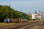 rent-a-rail-eisenbahn-service-ag-rar �berraschend stand am 28.07.2010 die 98 80 3345 383-4 D-RAR von Rent-a-Rail mit drei Schrotttrieb- und Beiwagen abgestellt auf dem Gel�nde der ehemaligen Maxh�tte in Sulzbach-Rosenberg-H�tte