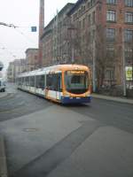 Eine neue Stra�enbahn des RNV in Heidelberg am Betriebshof am ...