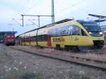 rostock Getr�nkeland Talent 0005 der Ostseeland Verkehr GmbH am fr�hen Morgen im Rostocker HBF kurz vor der Abfahrt nach G�strow �ber Laage am 17.07.2010.