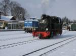 99 4801 und die PRESS 346 025,am 04.Februar 2012,in Putbus. ...