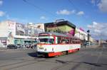 Rumänien / Straßenbahn (Tram) Arad: Tatra T4D - Wagen 1100 (ehemals Halle/Saale) der Compania de Transport Public SA Arad (CTP Arad SA), aufgenommen im März 2017 im Stadtgebiet von