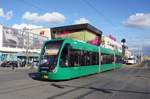 Rumänien / Straßenbahn (Tram) Arad: Astra Imperio - Wagen 1504 der Compania de Transport Public SA Arad (CTP Arad SA), aufgenommen im März 2017 im Stadtgebiet von Arad.