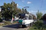 Rumänien / Straßenbahn Ploiesti: KT4D- Wagen 073 (ehemals Potsdam) unterwegs als Linie 102 zum Kreiskrankenhaus in der Strada Gageni. Aufgenommen Anfang September 2013.