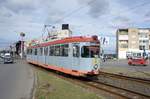 Rumänien / Straßenbahn (Tram) Arad: Duewag GT6 - Wagen 44 (ehemals Bochum) der Compania de Transport Public SA Arad (CTP Arad SA), aufgenommen im März 2017 im Stadtgebiet von Arad.