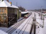 s-bahn-berlin-stationen S-Bahnhof Birkenwerder mit einer 481-482 auf der Linie S 1 nach Oranienburg am 17.02.2010.