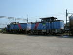 SJ T44 Nr.383 und SJ V5 Nr.23 im Bahnhof Varberg, Halland, Schweden. 03.07.2010