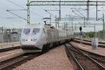 Nachschuss auf Snabbtåg 532 nach Stockholm beim Verlassen des Bahnhofes Malmö C. Aufnahmedatum: 29.08.2018 (Fotografiert vom Bahnsteigende)