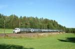 Probebetrieb mit SJ X2 2001 auf der Fahrt nach Stockholm am 28.7.2008 in Torpshammar.