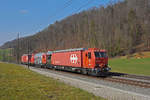 Löschzug  Brugg  XTmas 99 85 9174 003-5 fährt Richtung Bahnhof Gelterkinden. Die Aufnahme stammt vom 08.03.2021.