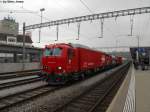 Der Brugger Lsch- und Rettungszug XTmas 99 85 9174 001-9 ''Brugg'' am 13.10.2010 vor dem Bhf.