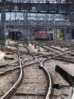 Gleisvorfeld am 25.07.15 in Basel SBB Bhf vom Bahnsteig aus fotografiert