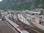 Blick über den Bahnhof Brig, auf einer Aussichtsplattform beim 100 Jahre Simplontunnel Fest am 20.5.2006.