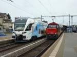 Stadler KISS der WESTbahn auf Testfahrt in Romanshorn, neben Ee 922.