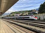 Der Erste Giruno von Stadler mit der Bezeichnung RABe 501 001-8 am 24.5.17 in Spiez abgestellt.