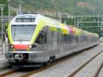 Transportverbund Sdtirol - 6 Teiliger Triebzug ETR 171001 bei Testfahrten im Wallis bei der ausfahrt aus dem Bahnhof von Visp in Richdung Sion - Martigny am 01.09.2008 
