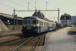 BLS / Aus dem Archiv - Triebwagen ABDe 4/8 742 bei der einfahrt im Bahnhof Fischermtteli im Mai 1985 .. Bild ab Dia