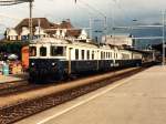 ABDe 4/8 751/950 mit Regionalzug Reichenbach-Bern auf Bahnhof Spiez am 28-07-1995. Bild und scan: Date Jan de Vries.