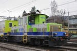 TM 98 85 5235 91-6 steht auf einem Nebengleis beim Bahnhof Spiez. Die Aufnahme stammt vom 19.12.2018.