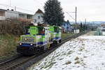 BLS Baudiensttraktorenzug mit den Tm 235 092 und Tm 235 095 auf voller Fahrt bei Biberist am 20. Januar 2021.
Foto: Walter Ruetsch 