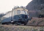 Der Triebwagen Be2/4 722 der BN wartet am 19.Juni 1965 auf dem Abstellgleis in Spiez auf sein weiteres Schicksal.