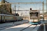 Integral-Triebwagen der BOB verlt den Bahnhof Spiez in Richtung Zweisimmen am 02.01.2000.