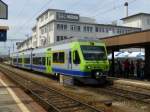 BLS - 150 Jahre Eisenbahn in Konolfingen -  Triebwagen NINO RABe 525 013 im Bahnhof Konolfingen am 01.06.2014
