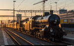 SBB Historic C 5/6 2978 und A 3/5 705 mit Sonderzug am Abend des 21.