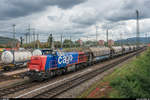 Basel Badischer Bahnhof am 6. Oktober 2017. Am 843 092 durchfährt den Bahnhof mit einem Getreidezug in Richtung Kleinhüningen Hafen.